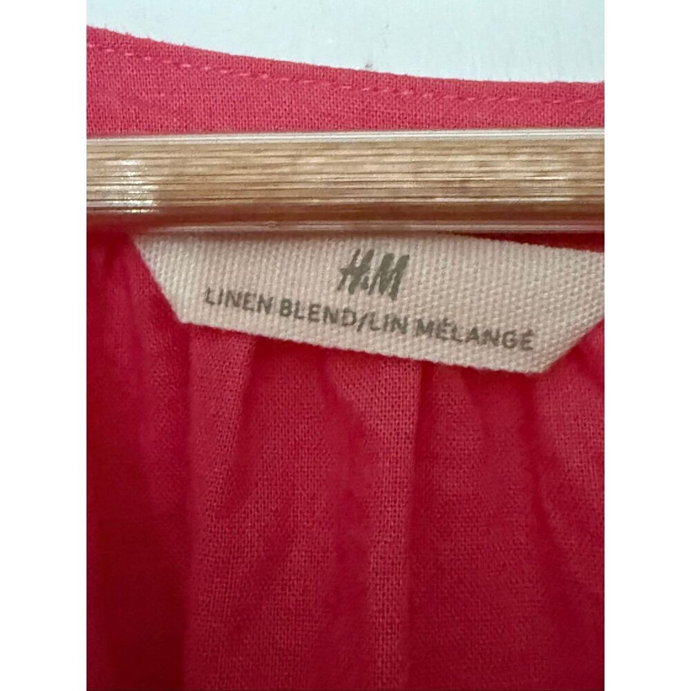 H&M Linen Blend Pink V-Neck Balloon Sleeve Tunic Dress Women’s XL - Picture 5 of 11